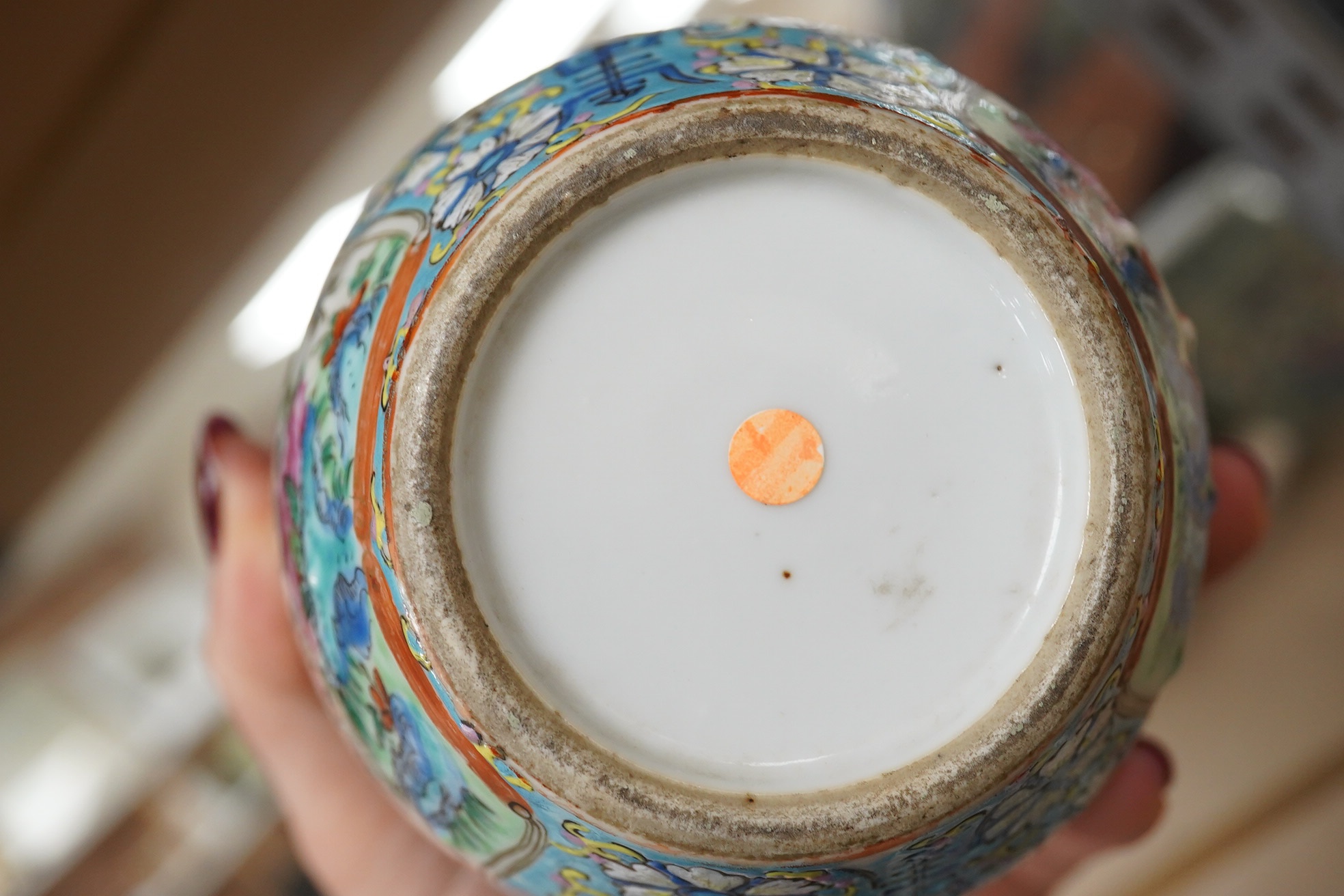 A complete Chinese porcelain nest of five enamelled porcelain barrel shaped boxes, c.1900, largest 12cm high. Condition - fair, some minor chipping